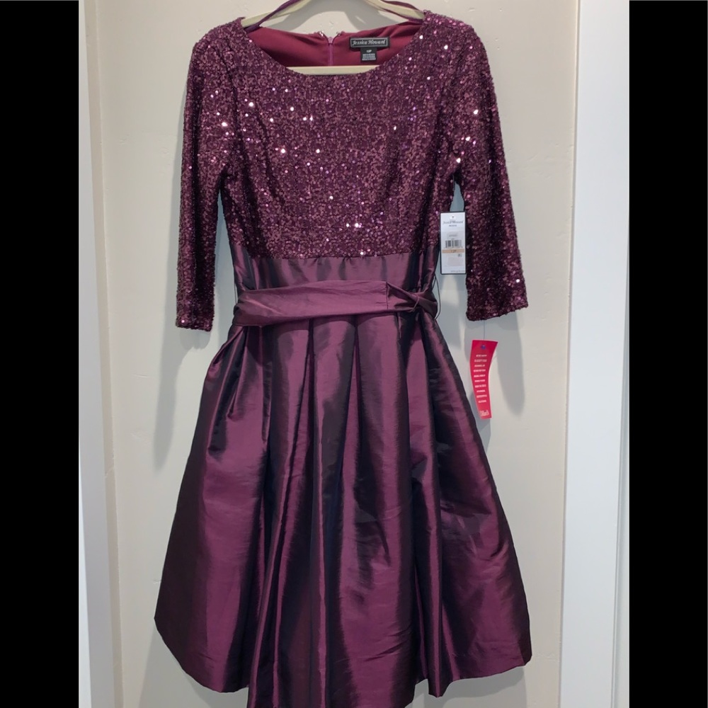 Jessica Howard Petite Plum Sequins Dress 12p